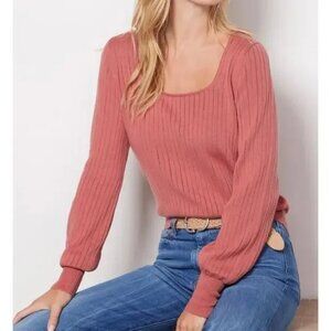 Evereve Kaia Scoop Neck Knit Lightweight Bishop Sleeve Sweater – Small